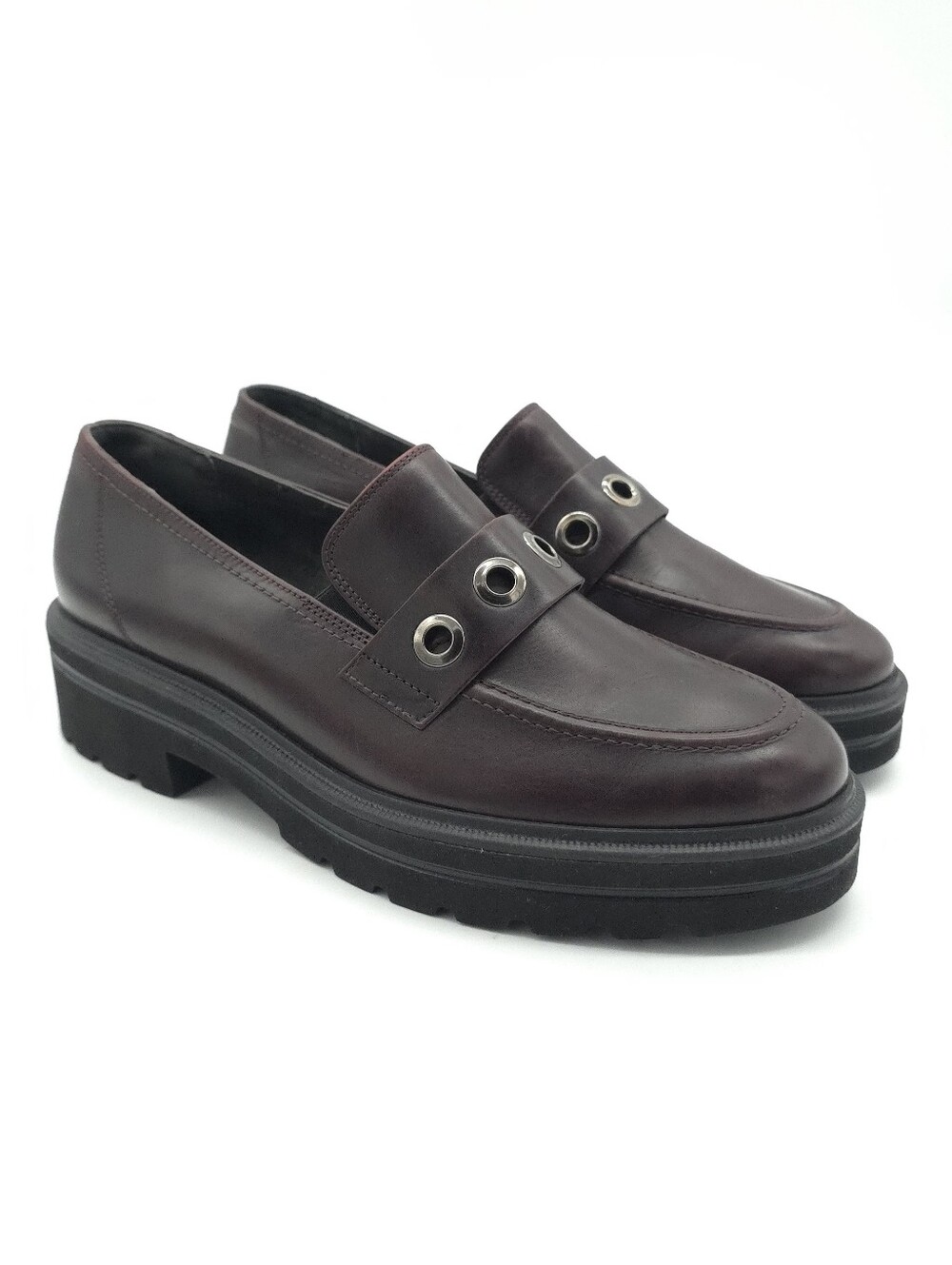 Paul Green Billie Lug Sole Loafer Brown Leather Slip On Size 8.5